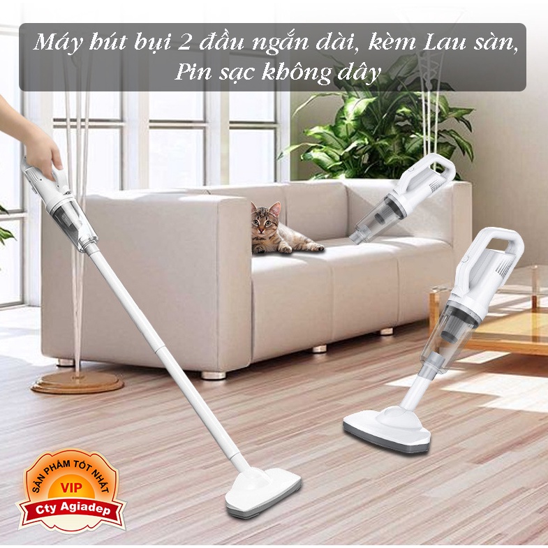 Máy hút bụi 2 đầu ngắn dài kèm Lau sàn ST6101 Pin sạc không dây