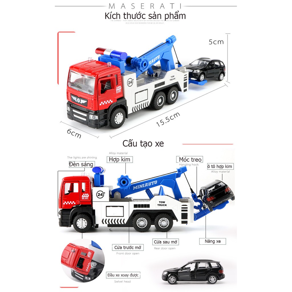 Đồ chơi xe cứu hộ ô tô gồm 2 xe kim loại có nhạc và đèn các chi tiết tháo mở được