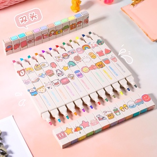 Bộ 6 bút highlight 2 đầu kèm hình dán trang trí