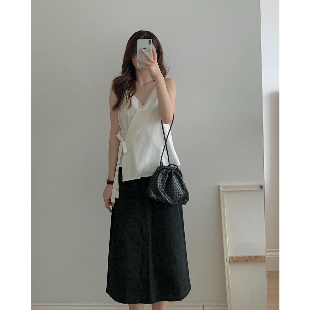 Áo 2 dây kiểu nữ đính nơ - Áo hai dây lụa thiết kế gợi cảm A-2D | BigBuy360 - bigbuy360.vn