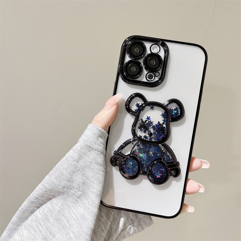 Ốp Điện Thoại TPU Mềm Trong Suốt Chống Rơi Họa Tiết Gấu Đính Đá Lấp Lánh Cho iPhone 11 13 12 pro max 13 pro max 11 pro max