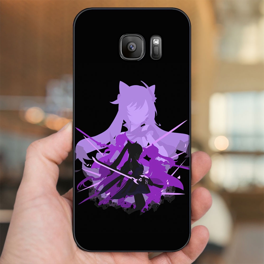 Ốp lưng Samsung S6, S6 Edge, S6 Edge Plus, S7, S7 Edge viền đen in hình Keqing Genshin Impact