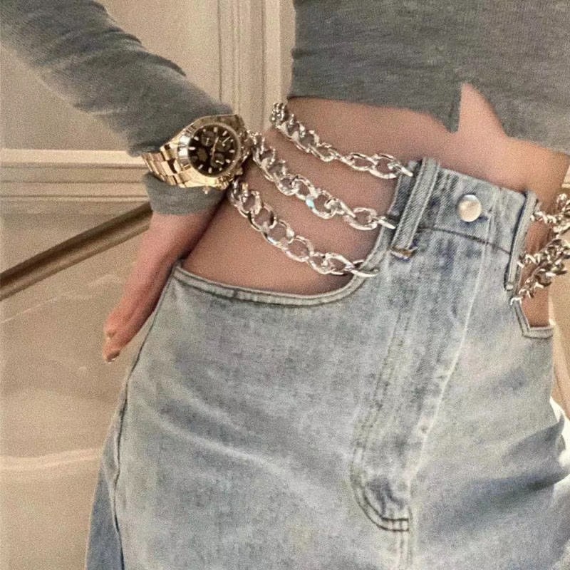 (ORDER) Quần jeans ống rộng cạp cao xích ngang khoe eo gợi cảm | BigBuy360 - bigbuy360.vn