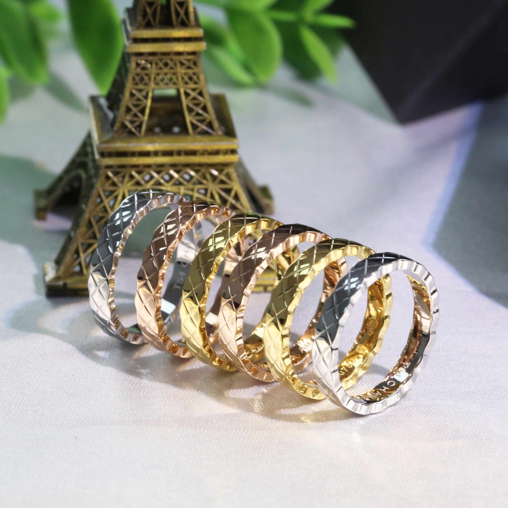 Nhẫn Kim Cương Phong Cách INS | Nhẫn Kẻ Sọc | Nhẫn Thép Titan 18K Thời Trang Cá Tính | Nhẫn Cặp Đôi Đa Năng Đơn Giản