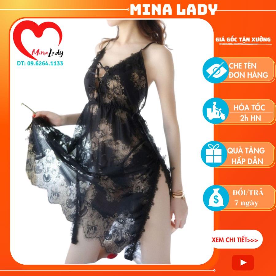 Đầm ngủ sexy đồ ngủ nữ ren gợi cảm xuyên thấu MINALADY cao cấp giá rẻ nhiều màu Đỏ, Đen, Trắng, Xám - XẺ HÔNG *