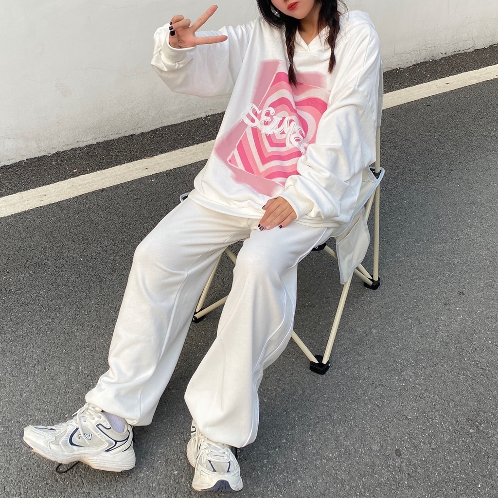 ZHELIHANGFEI Áo Hoodie Tay Dài Họa Tiết In Theo Phong Cách Preppy Mỹ Dễ Phối Đồ