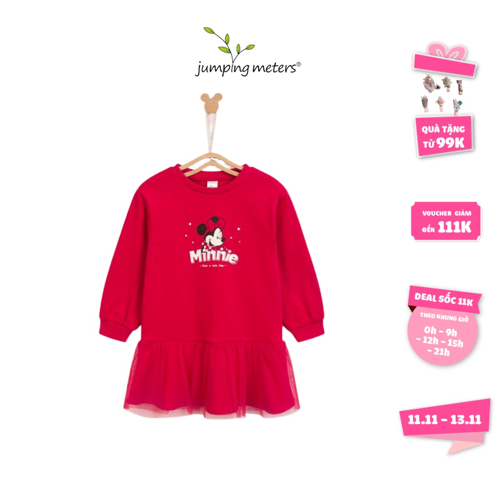 Váy đầm bé gái ren xòe công chúa nỉ đỏ NB1 Jumping Meters cao cấp