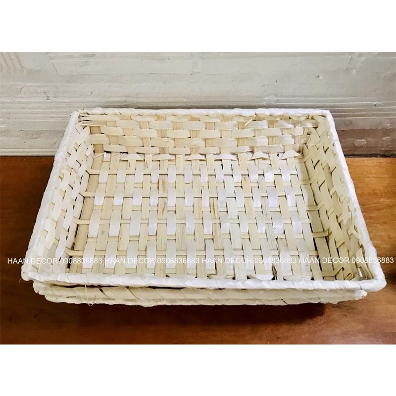 Giỏ tre, khay tre để quà biếu, quà tặng, trái cây, bánh kẹo hình chữ nhật - KT 36x26xh7cm