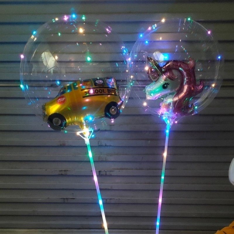 Bóng Phát sáng, Bóng bay Galaxy - trang trí. Có sẵn đèn Led+Pin+Gậy cầm tay. Loại có lõi bên trong &lt;như hình&gt;