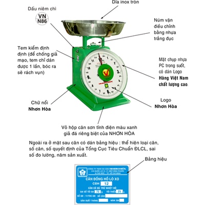 Cân lò xo đồng hồ Nhơn Hòa loại từ 10kg trở lên