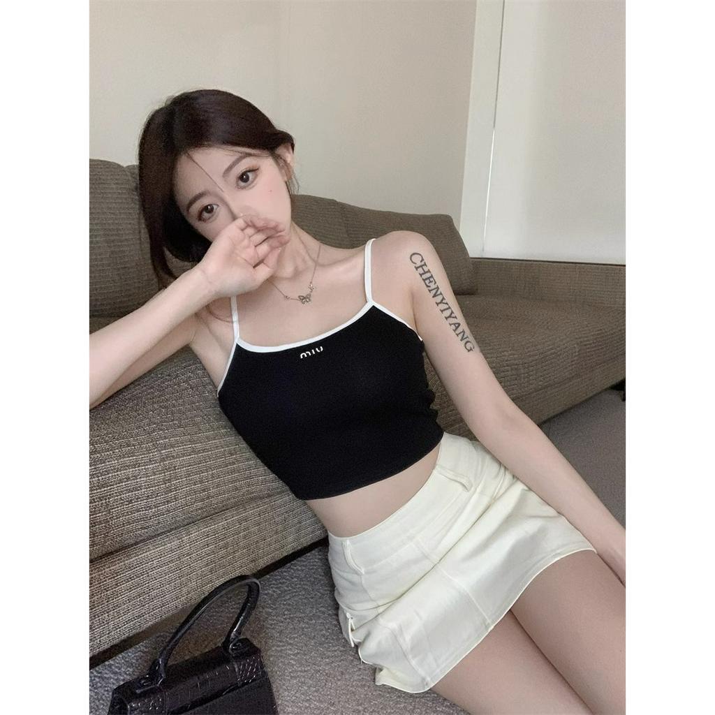 QKOOLE Áo Croptop Hai Dây Dáng Ôm In Chữ Thời Trang Mùa Hè Quyến Rũ Cho Nữ