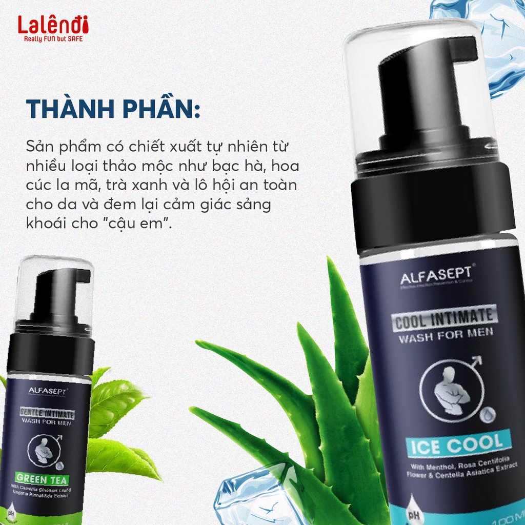 Bọt Vệ Sinh Nam ALFASEPT Intimate Wash For Men Giúp Làm Sạch Nhẹ Nhàng, Khử Mùi, Ngăn Ngừa Nấm Ngứa Lọ 100ml | Lalendi