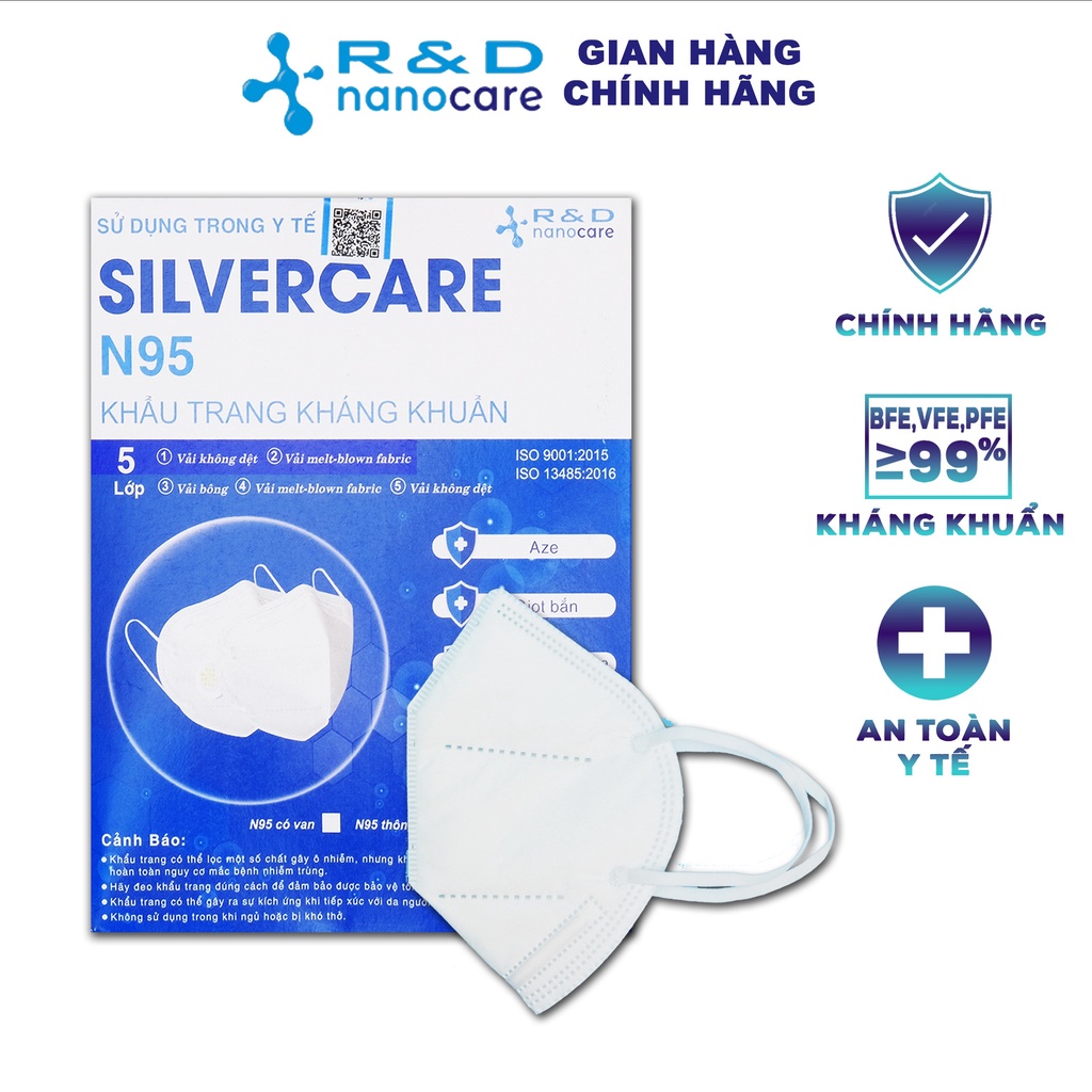 [GÓI-01 CÁI] Khẩu trang n95 5 lớp kháng khuẩn SILVERCARE - Hàng chính hãng Nanocare R&amp;D