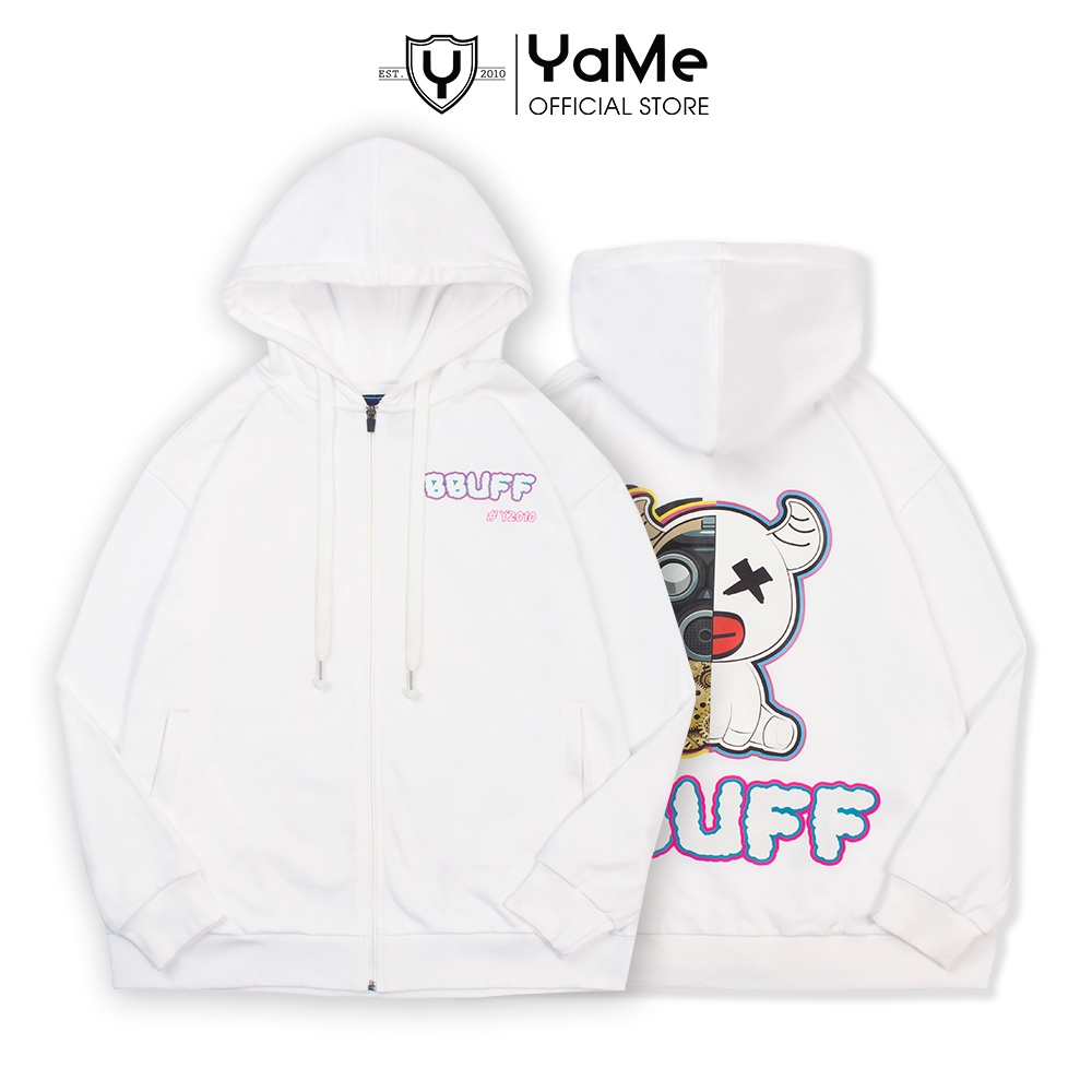 Áo Khoác Hoodie Nam Nữ Cao Cấp Màu Trắng  Thương Hiệu Y2010 Zipper Linh Vật Bbuff Ver1 20304