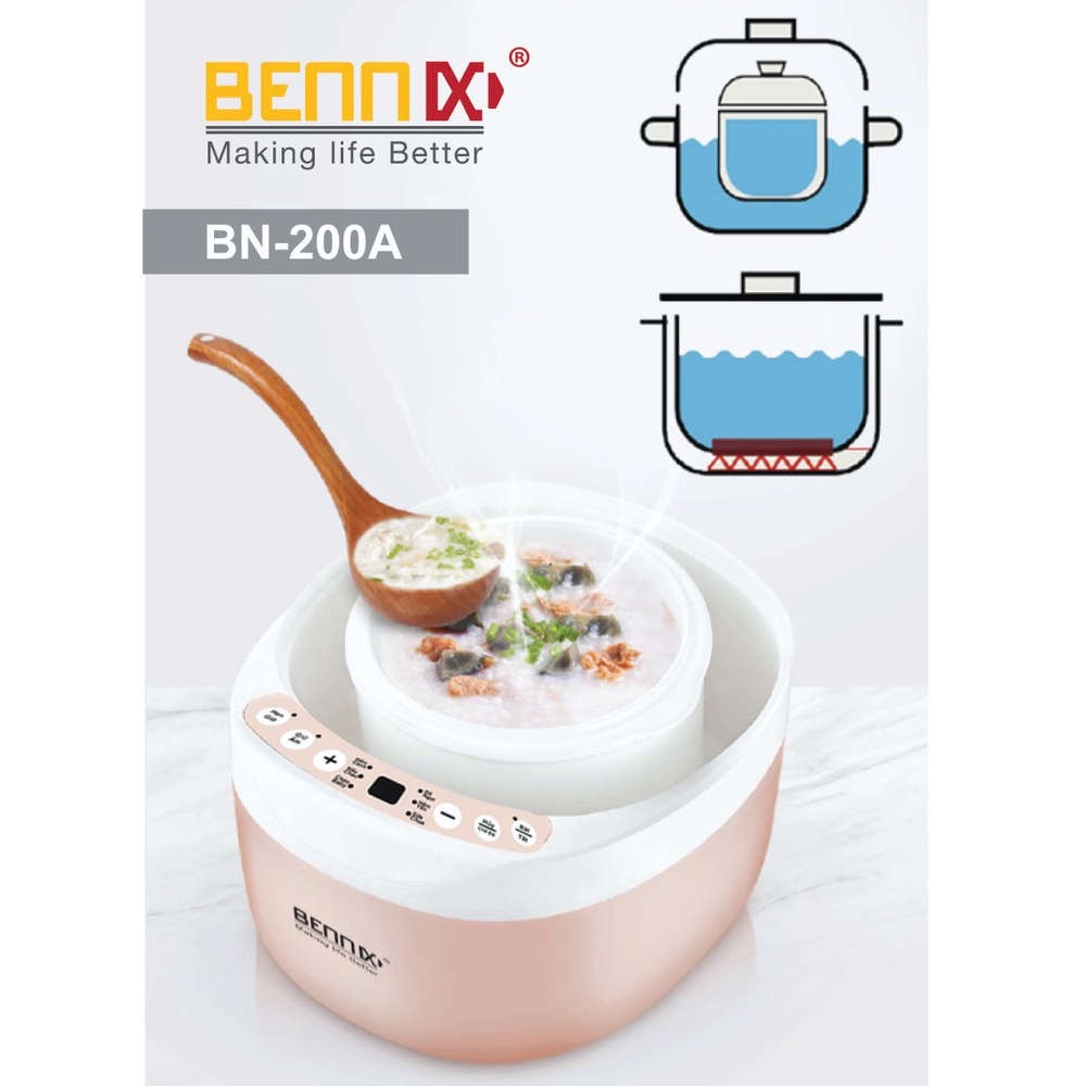 Nồi hầm chậm, chưng yến, nấu cách thủy đa nằng Bennix BN-200A dung tích 2 lít màu hồng, bảo hành 12 tháng