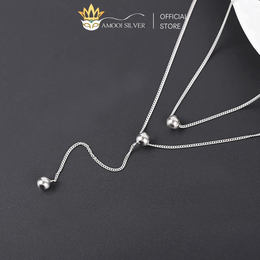 Vòng cổ bạc S925 dây đôi viên bi - Amooi Silver AD146