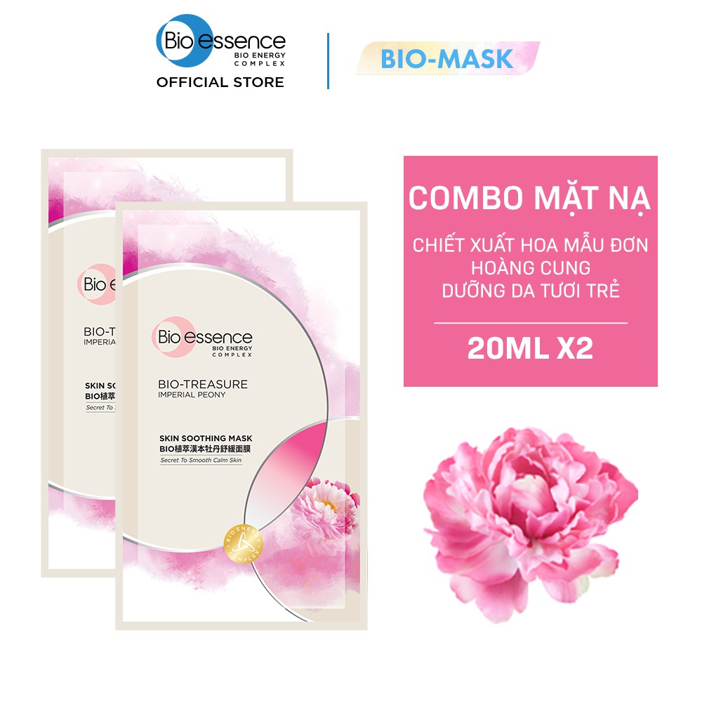 Combo 2 mặt nạ Bio-Essence Skin Soothing Mask mẫu đơn hoàng cung 20ml/cái