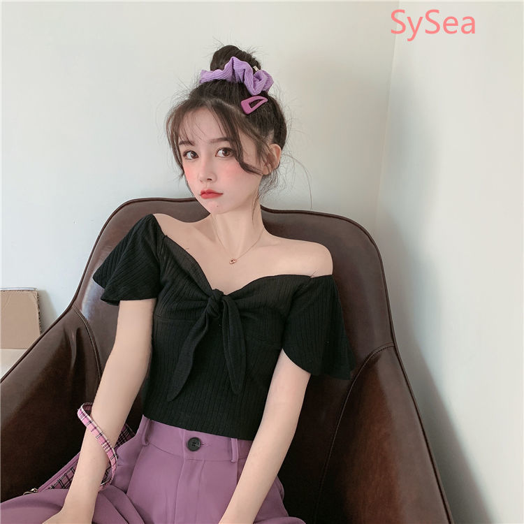 Áo Kiểu Trễ Vai Phối Nơ Thời Trang Mùa Hè Cho Phái Nữ