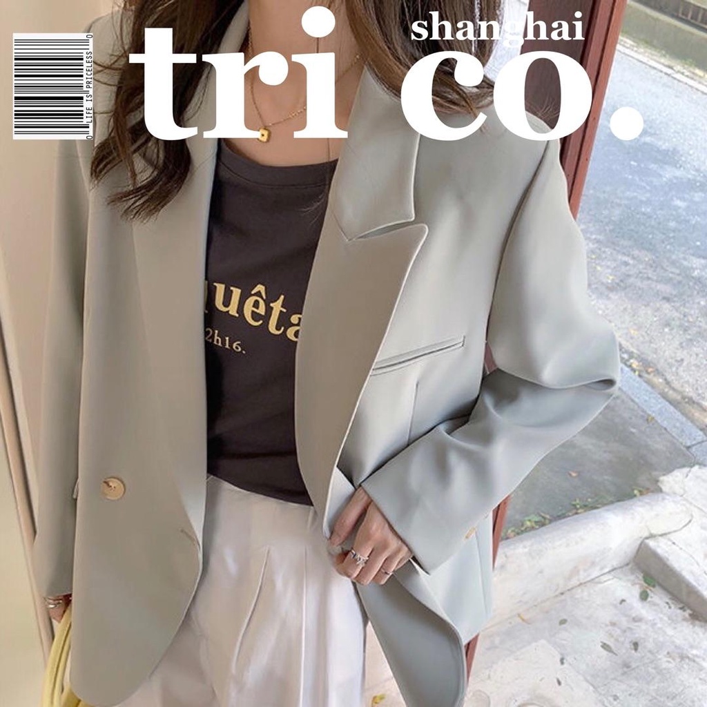 Áo khoác blazer hai hàng nút cài dáng rộng cỡ lớn thời trang xuân thu cho nữ