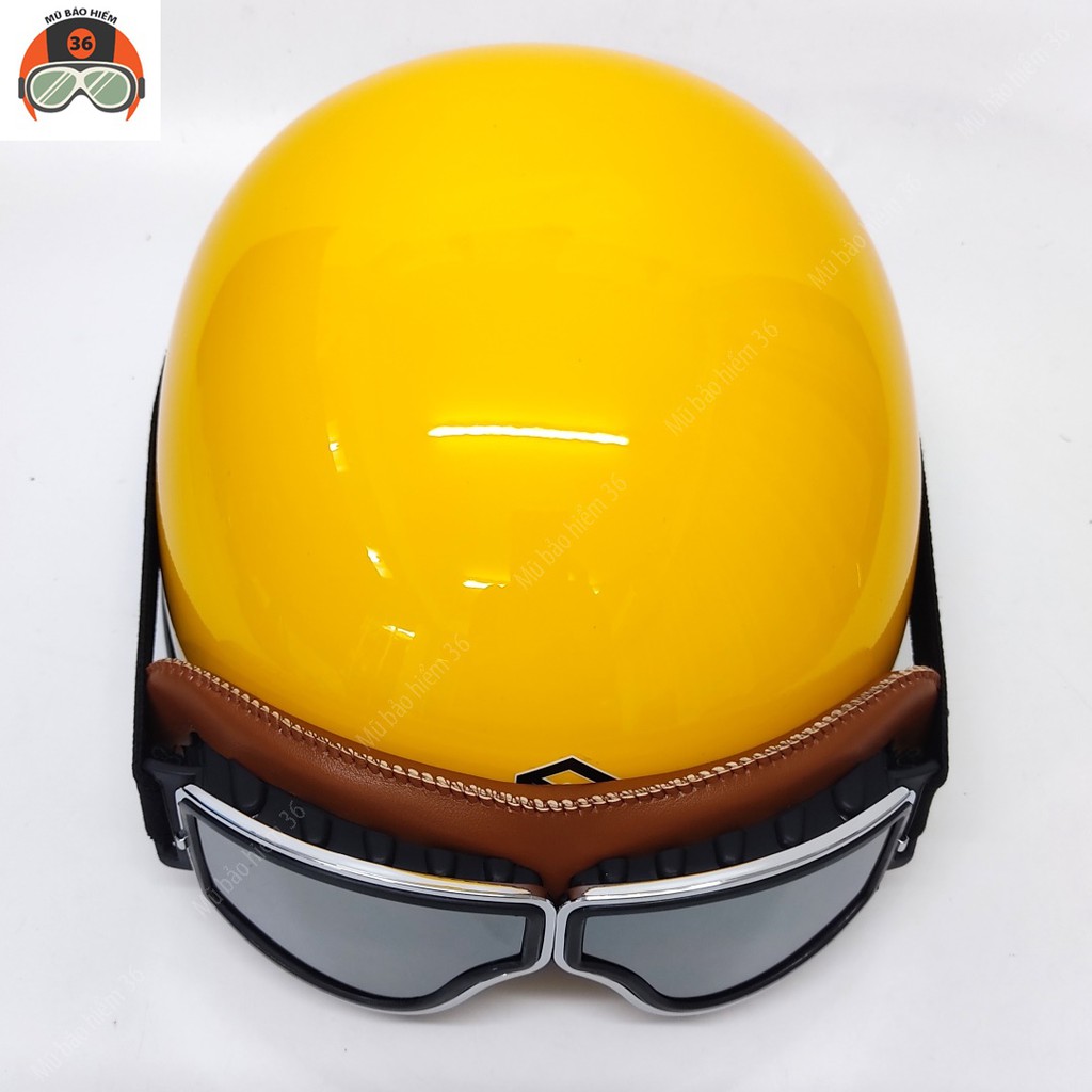 Mũ bảo hiểm nửa đầu Sunda Halya kèm kính phi công viền da - màu cam bóng