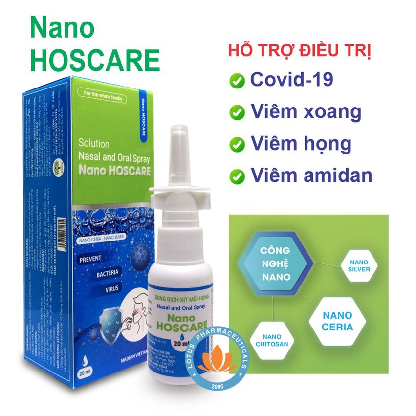 Combo 2 chai - Nano HOSCARE 20ml - Bình xịt mũi họng kháng khuẩn. Kèm quà tặng giá 39K | Lotuspharma