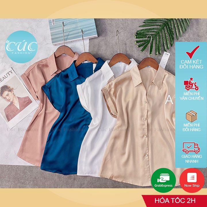 Áo sơ mi nữ CÚC FASHION somi ngắn cao cấp vải đẹp thời trang công sở dễ thương đen trắng đi học lụa tay rơi A1072