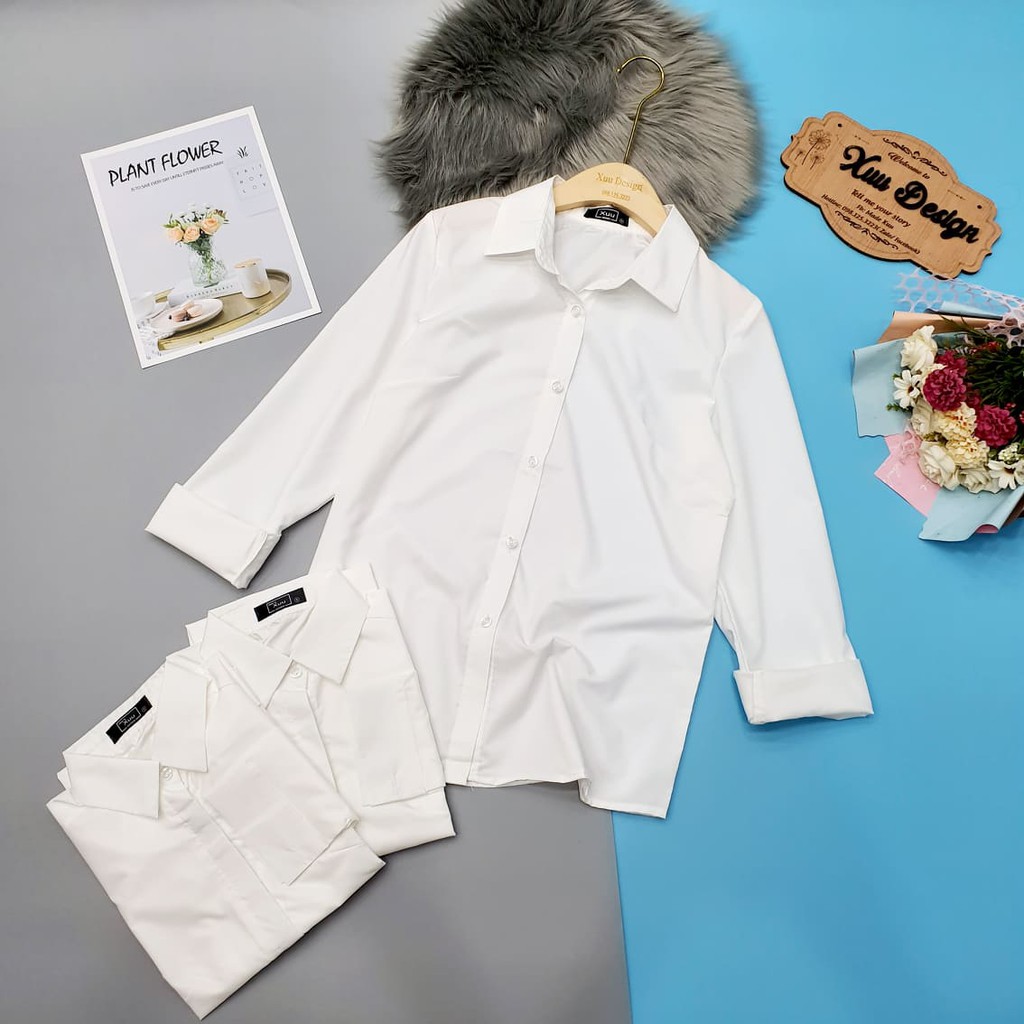 Áo sơ mi nữ trắng công sở Xuu Design, Áo sơ mi dài tay dáng suông chất vải đẹp SM04 | BigBuy360 - bigbuy360.vn