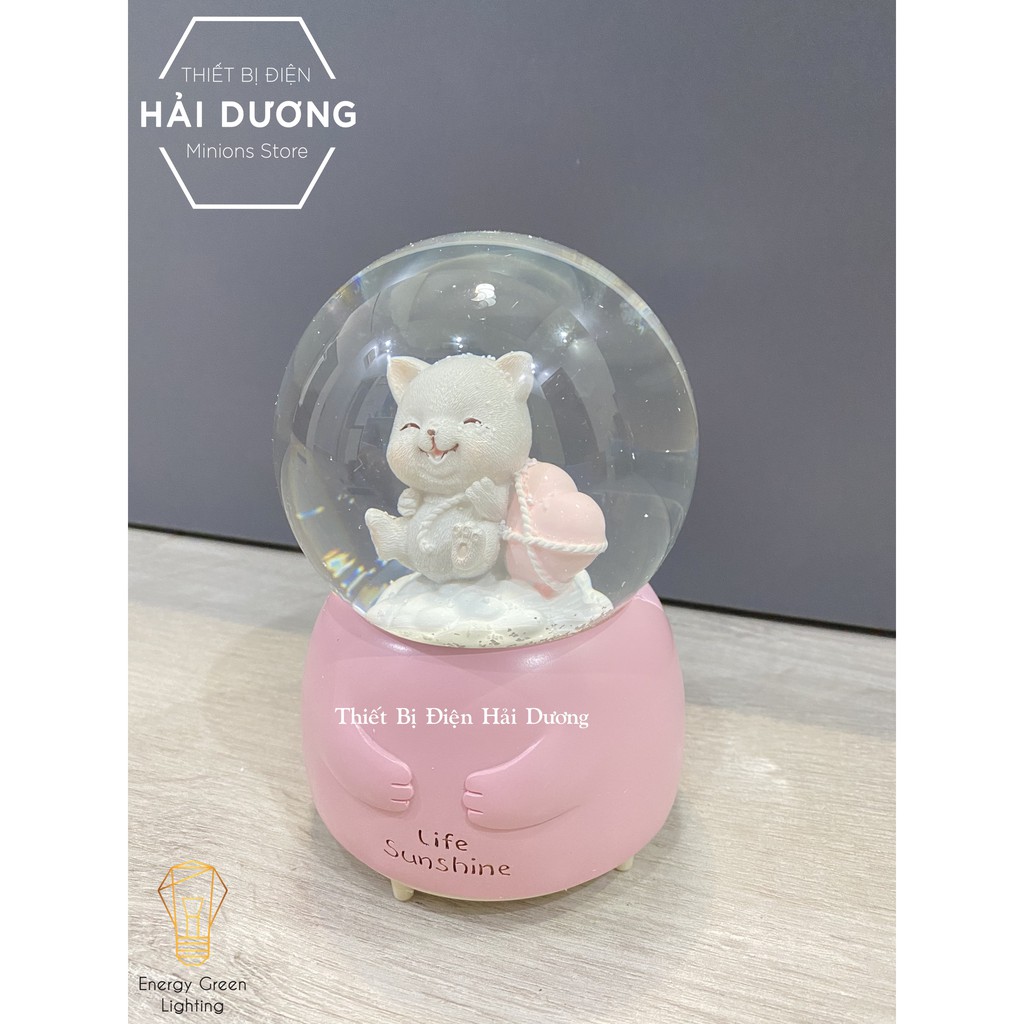 Quả cầu tuyết phát nhạc hình chú mèo dễ thương
