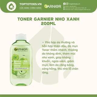 Toner Garnier Nho xanh cấp nước, dưỡng da sáng hồng, ngừa viêm 200ml