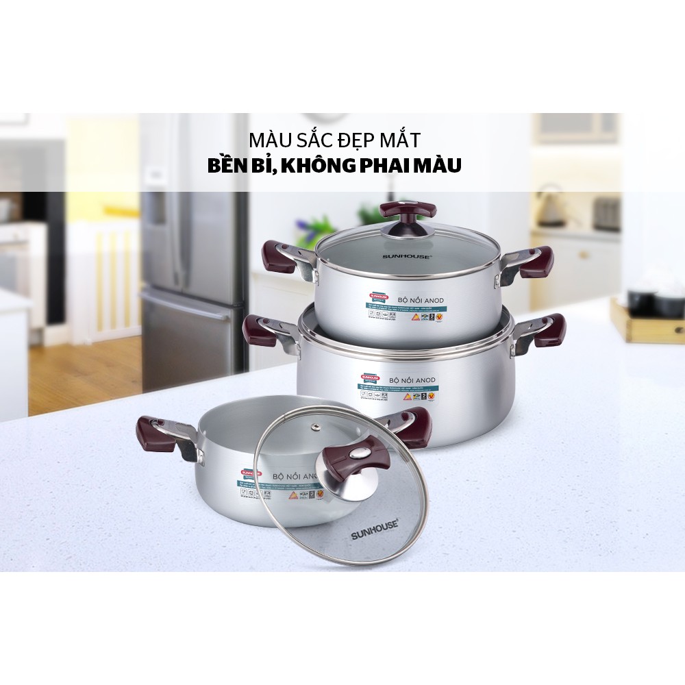 Bộ 3 Nồi Anod Cao Cấp SUNHOUSE SH8833 Siêu Bền Bỉ