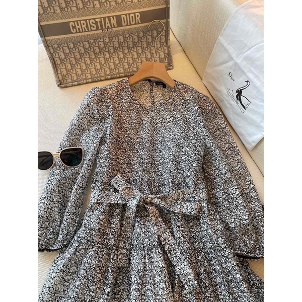 Đầm dáng xoè tay dài hoa nhí thương hiệu Maje cao cấp