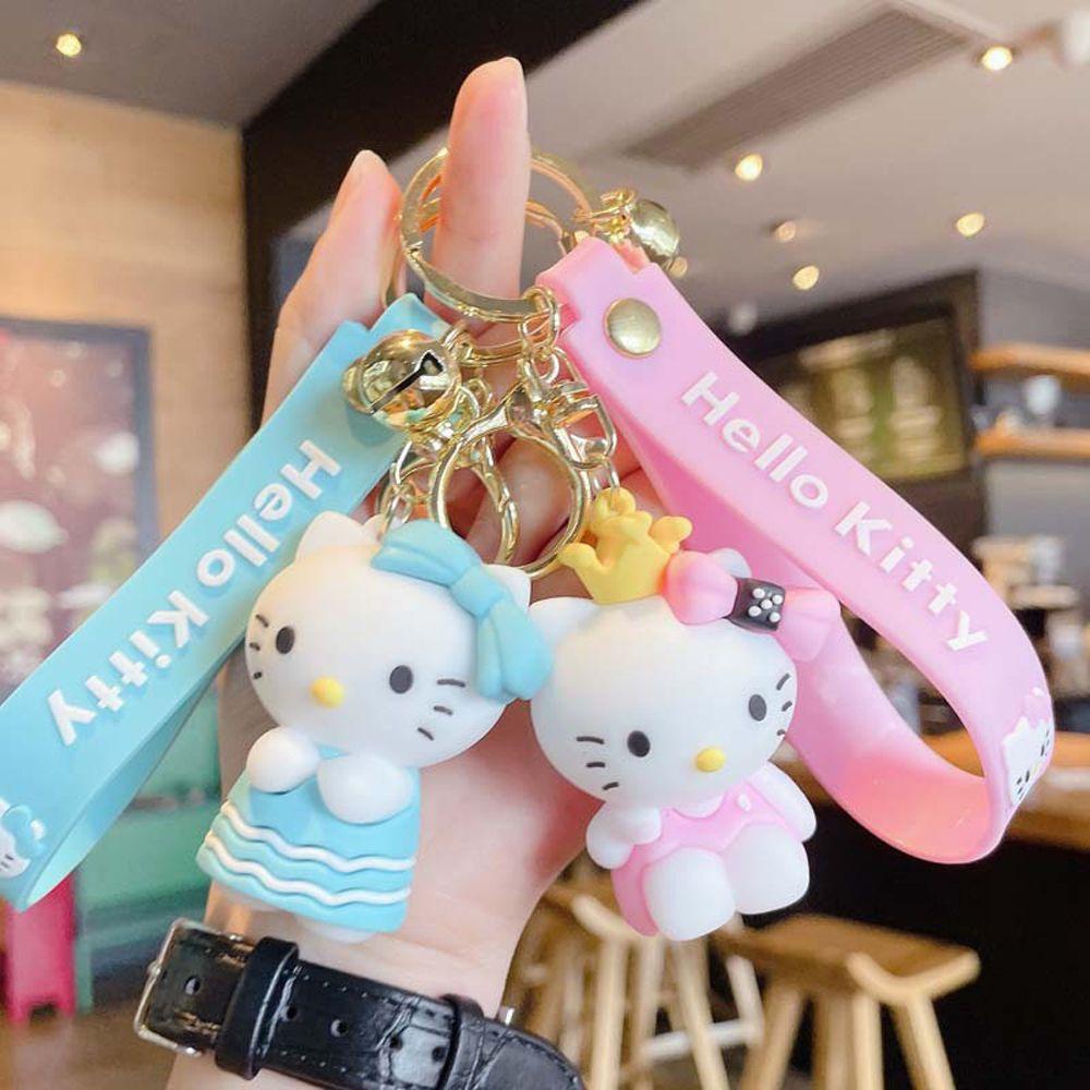 Móc Khóa Hình Mèo Kitty Đính Chuông Nhiều Màu Dễ Thương Phong Cách Hàn Quốc