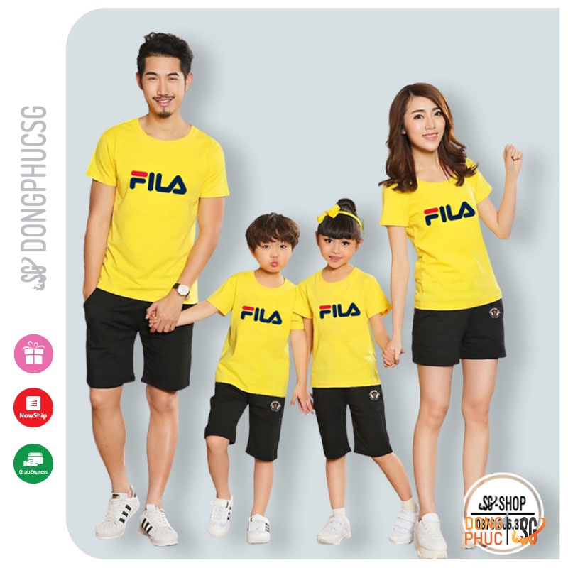 Áo thun đồng phục gia đình 3/4/5 người set đồ đôi mẹ bé mẫu FI LA màu vàng thun dày dặn mềm mịn | SG