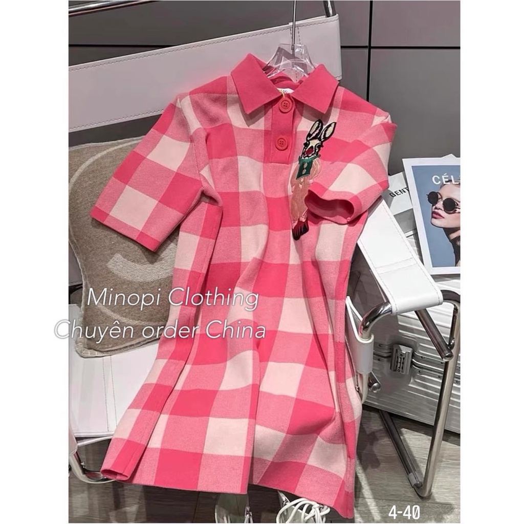 ĐẦM POLO NỮ SỌC KẺ MÀU HỒNG FORM SUÔNG CHẤT VẢI CO DÃN CHẤT LƯỢNG CAO