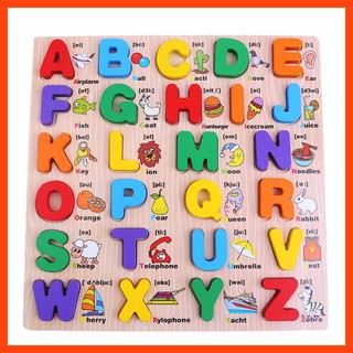 Đồ chơi giáo dục - Bảng chữ cái In Hoa Song Ngữ - Bảng chữ cái nổi bằng gỗ.