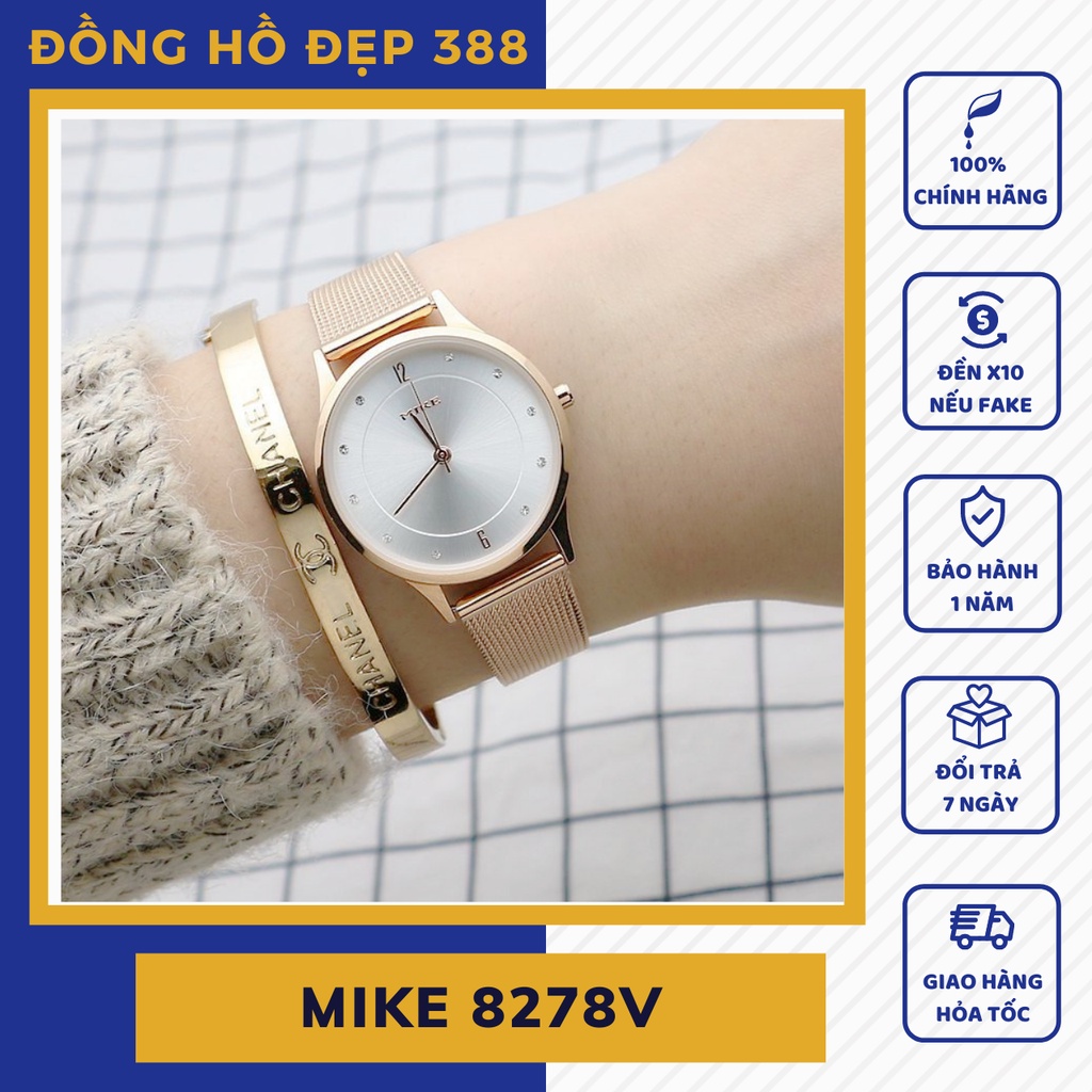 Đồng hồ nữ dây kim loại Mike 8278 mặt tròn chính hãng, chống nước bảo hành 12 tháng