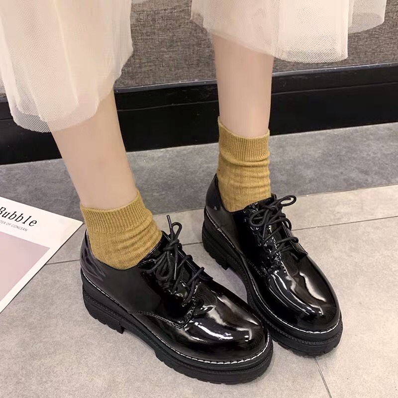 Giày Oxford da bóng độn đế chỉ trắng