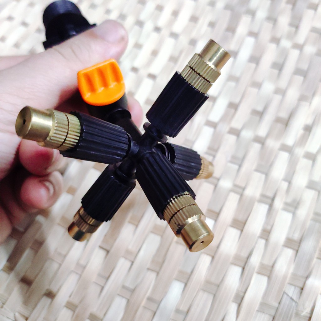 5 Béc tưới cây, phun sương 5 tia đồng, có van khóa đầu béc, kết nối ren 21mm