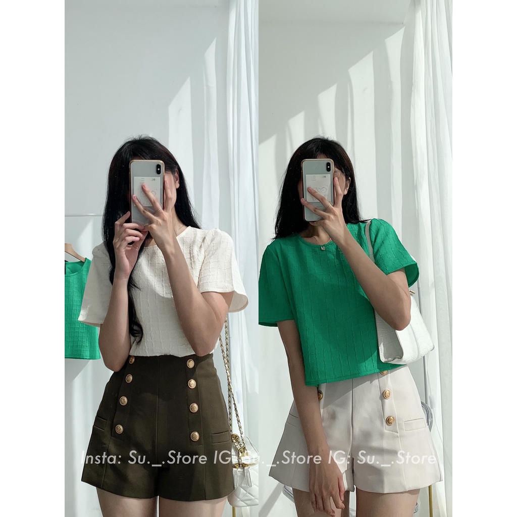 Áo croptop xốp gân ô nhí A2331 SUSTORE