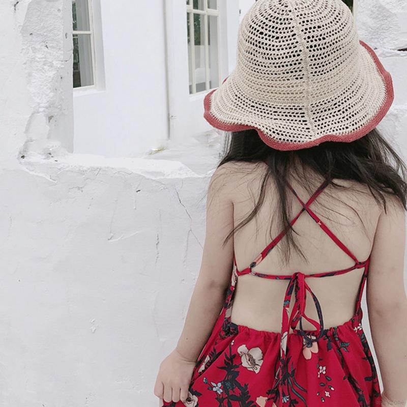 Đầm đi biển hở lưng in hoa kiểu Hàn Quốc dễ thương cho bé gái
