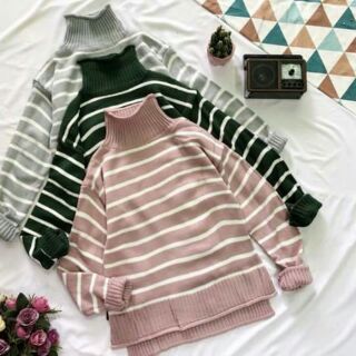 Áo len sọc cổ lọ
