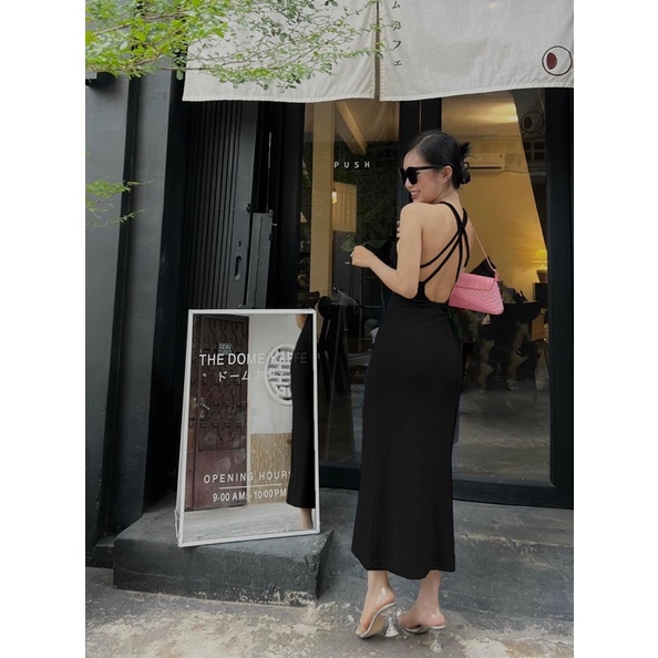 ĐẦM BODY CỔ YẾM ĐAN DÂY CHÉO LƯNG