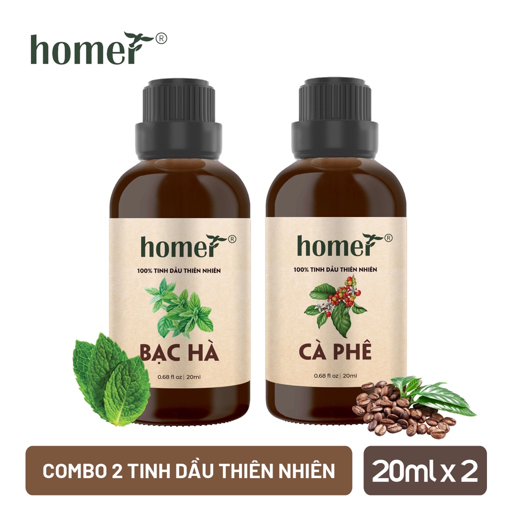 Combo 2 tinh dầu Bạc Hà + Cà phê Homer 20ml/chai