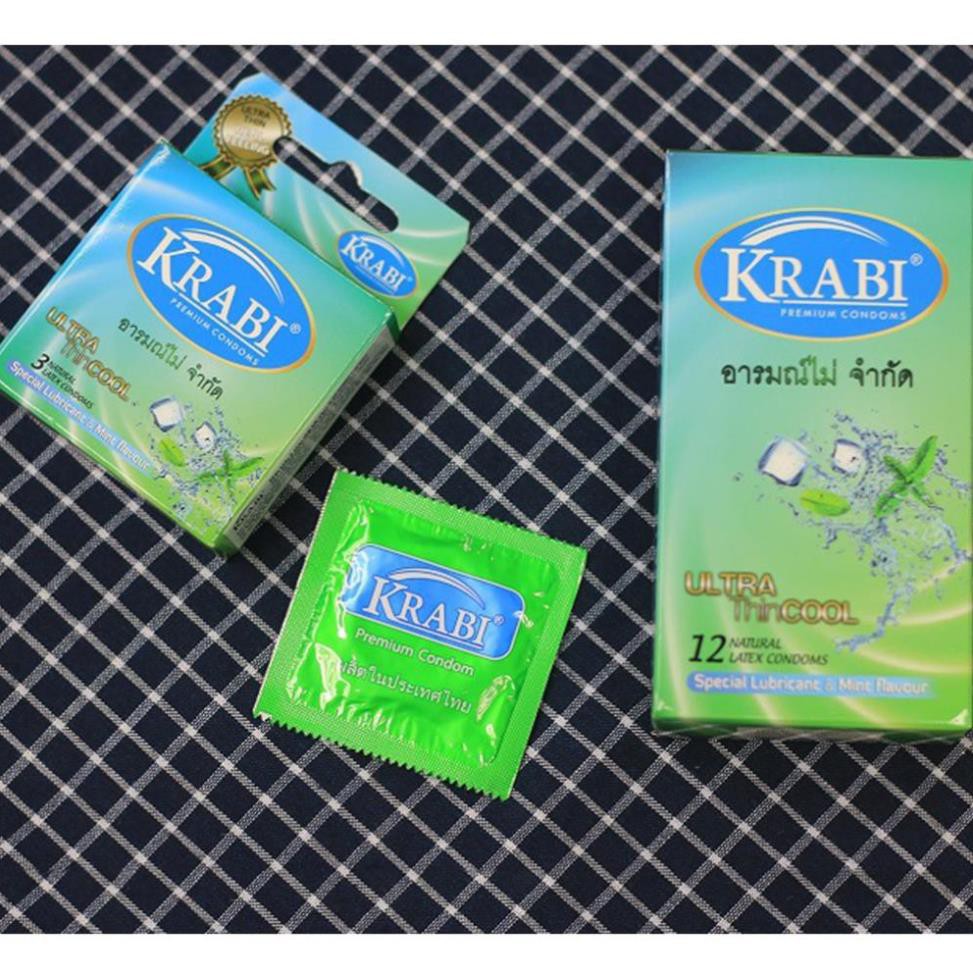 [SIÊU MỎNG + VỊ BẠC HÀ MÁT LẠNH]  Bao cao su Krabi Siêu mỏng | Hương bạc hà | Ultrathin Cool Krabi Premium Condoms