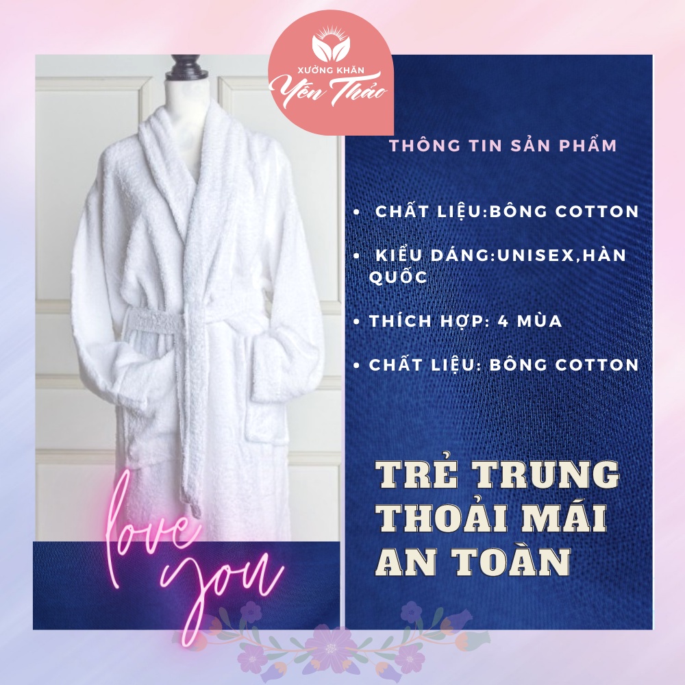 Áo Choàng Tắm Khách Sạn 900gram Chất Cotton Mềm Mại Kiểu Dáng Unisex Nam Nữ Sang Trọng Hiện Đại