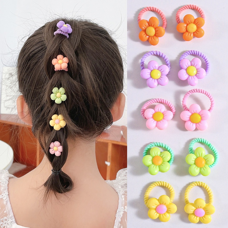 Dây Buộc Tóc Cao Su Họa Tiết Hoa Dễ Thương Phong Cách Hàn Quốc Cho Bé