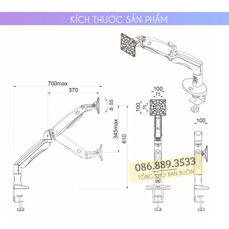 Giá treo màn hình máy tính NB F100A 22 - 35 inch