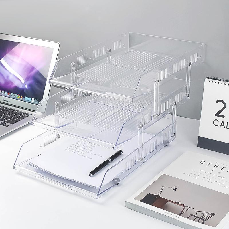 Khay Ba Tầng Bằng Acrylic Trong Suốt Để Tài Liệu Khổ A4 Tiện Dụng