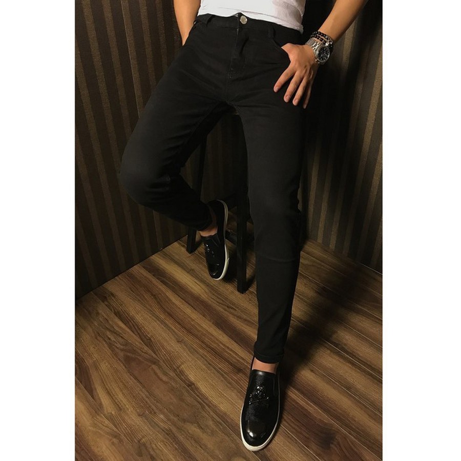 Quần Jeans Nam Đen Dáng Ôm Rách Gối Trẻ Trung | BigBuy360 - bigbuy360.vn