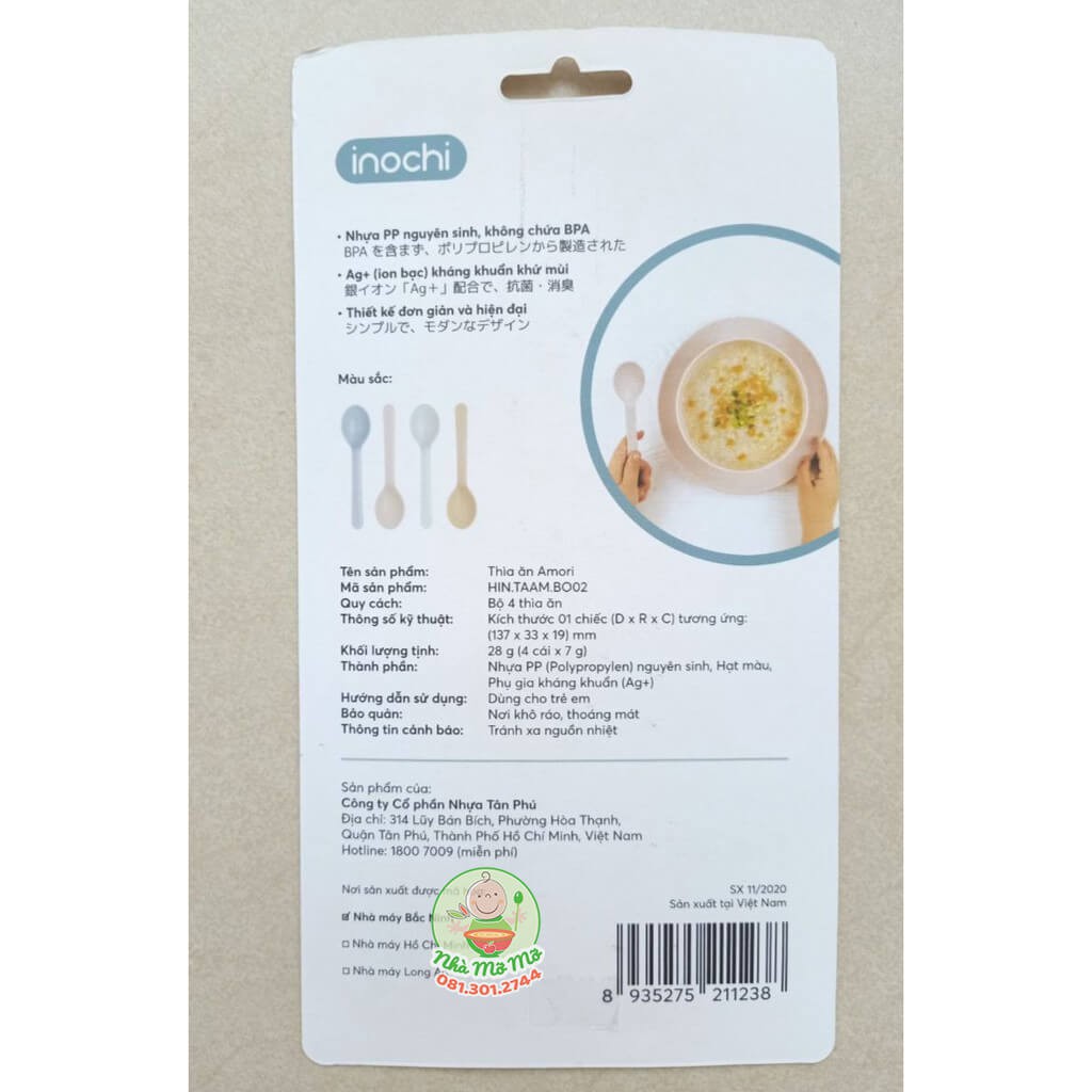 Set 4 Thìa Muỗng Cho Bé Ăn Dặm Tự Múc Amori Inochi Xuất Nhật - Nhà Mỡ Mỡ